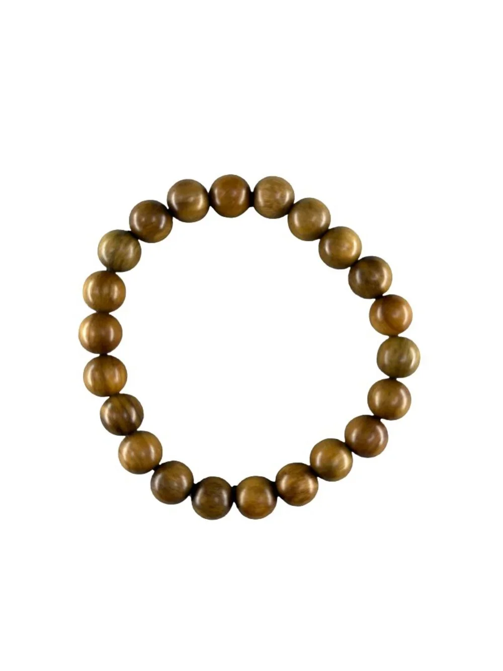 Natural Green Sandalwood Beaded Bracelet 8mmx22 Stretch Wooden Jewelry 7.7g